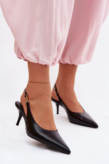 Damen schwarze Sandalen aus Kunstleder mit schmalen Absätzen Jelissey