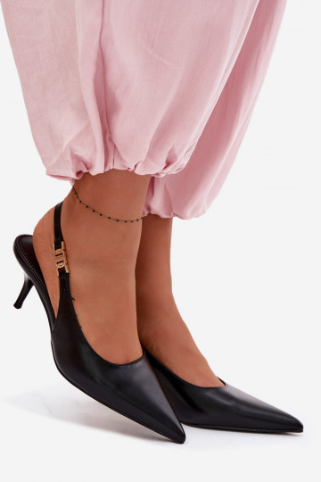 Damen schwarze Sandalen aus Kunstleder mit schmalen Absätzen Jelissey 2