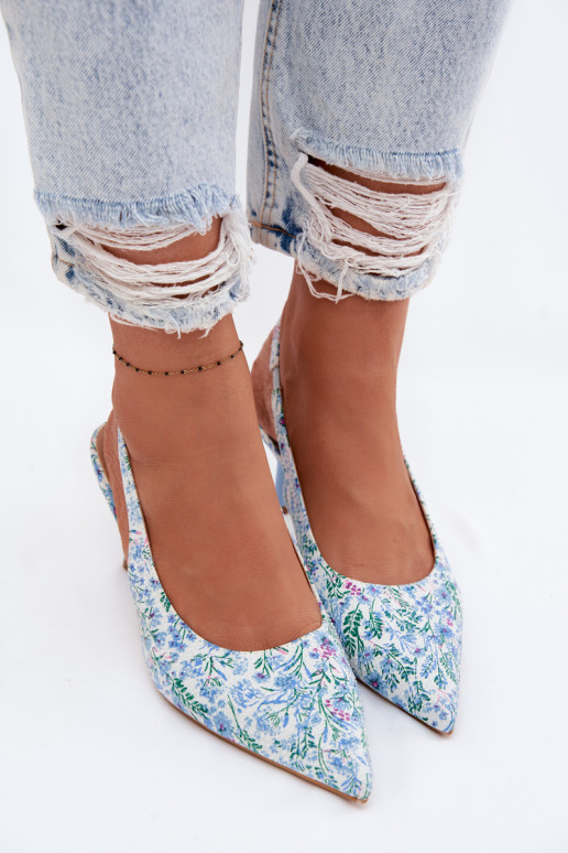 Dekoriert Damensandalen mit dünnen Absätzen mit Blumen blaue Farbe Olivelle