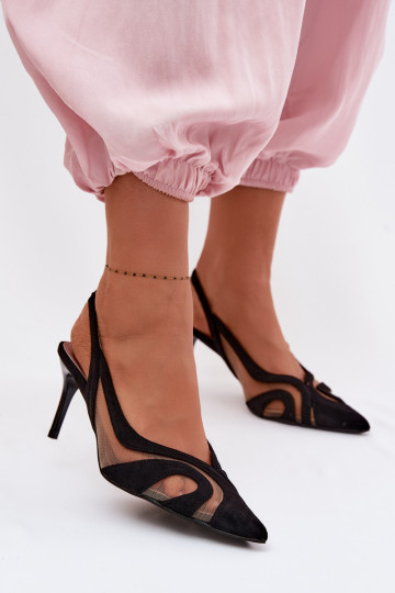 Damensandalen mit Netz mit dünnen Absätzen schZuarze Farbe Cornelia 2