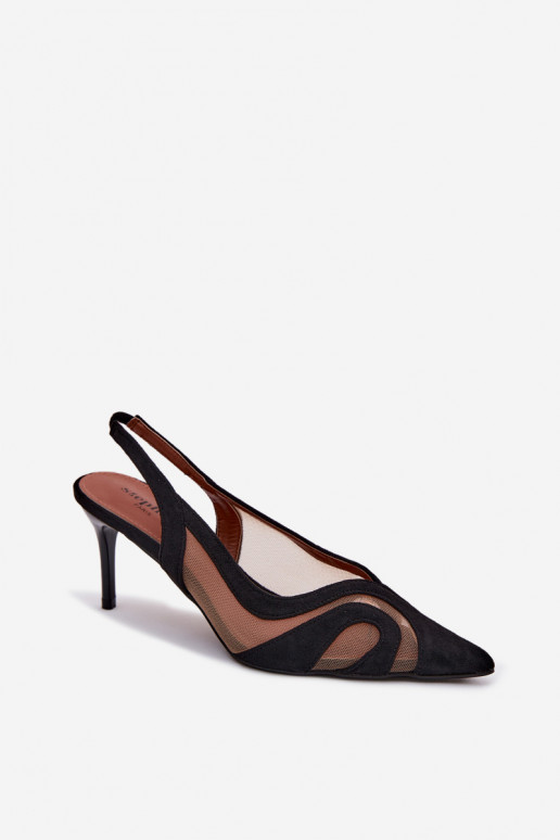 Damensandalen mit Netz mit dünnen Absätzen schZuarze Farbe Cornelia