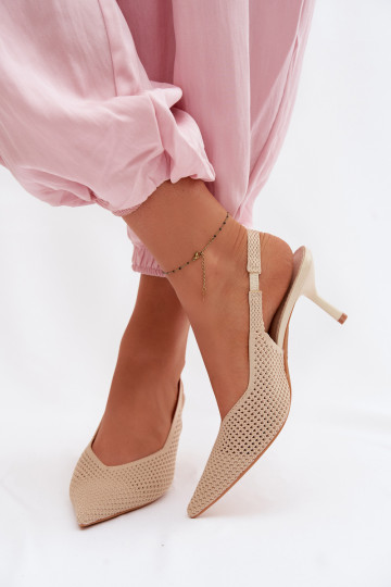 DamensandalenNetzgo Es mussterialu mit dünnen Absätzen Beige Emiliana