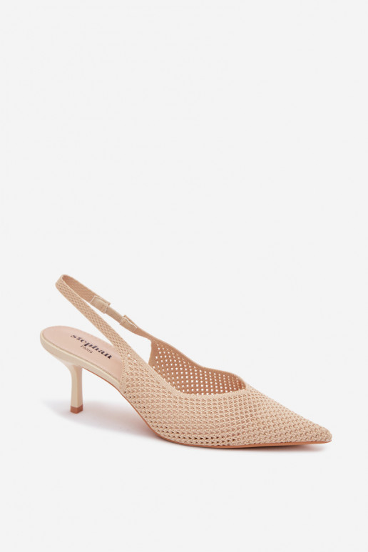 DamensandalenNetzgo Es mussterialu mit dünnen Absätzen Beige Emiliana