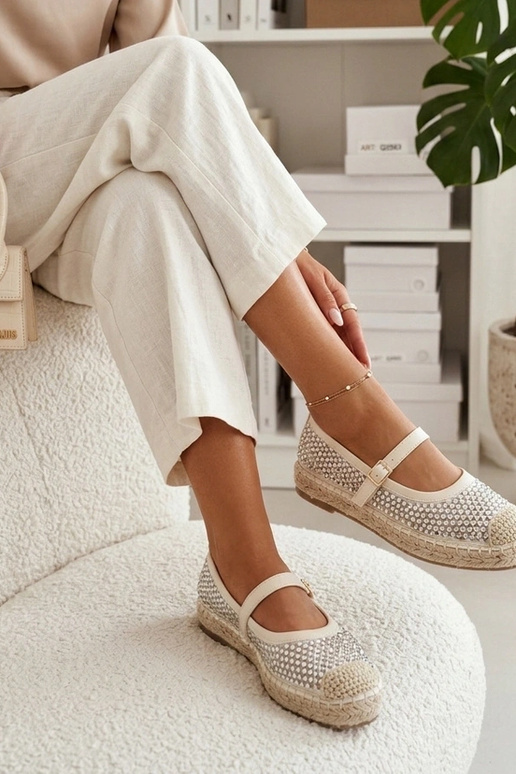 Beige Plattformespadrilles mit...