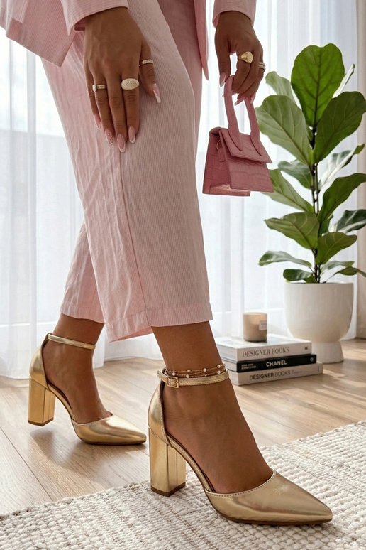 Goldene Blockabsatzschuhe Audrey