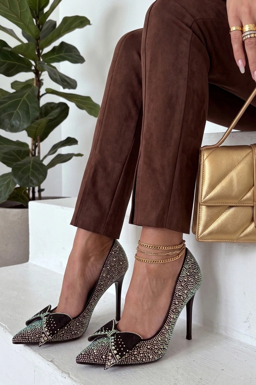 Schwarze High Heels mit Zirkonia...