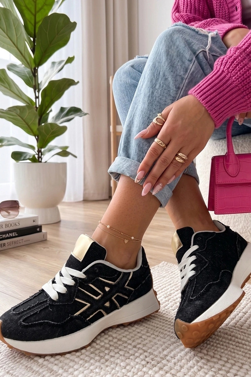 Schwarze Denim-Plattform-Sneakers Constanza