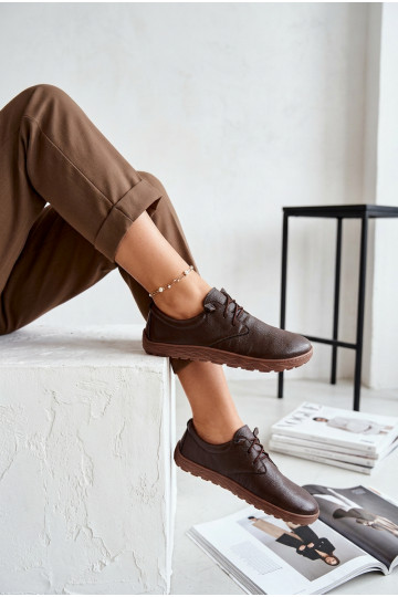 Lederne Damen Schuhe Barefoot Zazoo 10189 in Schokoladenfarbe