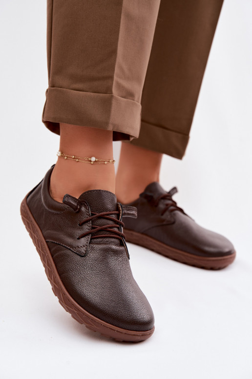 Lederne Damen Schuhe Barefoot Zazoo 10189 in Schokoladenfarbe