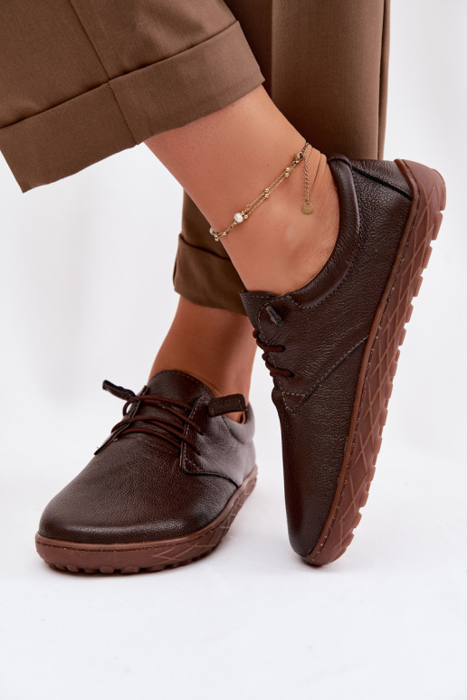 Lederne Damen Schuhe Barefoot Zazoo 10189 in Schokoladenfarbe