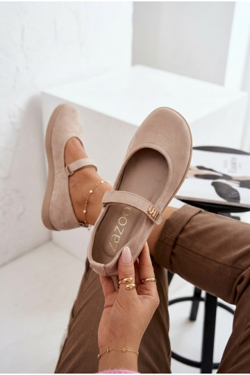 Lederne Wildlederschuhe Barefoot Ballerinas mit Riemchen Zazoo 10206 in Sandfarbe 2