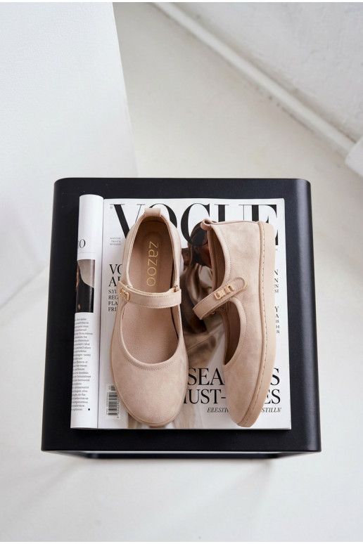 Lederne Wildlederschuhe Barefoot Ballerinas mit Riemchen Zazoo 10206 in Sandfarbe