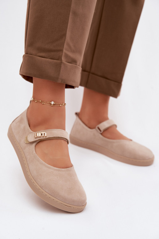 Lederne Wildlederschuhe Barefoot Ballerinas mit Riemchen Zazoo 10206 in Sandfarbe