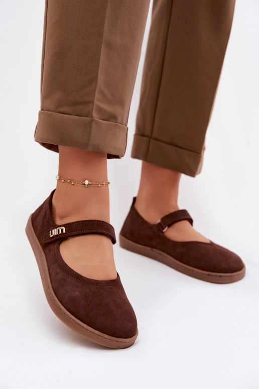 Lederne Wildlederschuhe Barefoot Ballerinas mit Riemchen Zazoo 10206 in Schokoladenfarbe