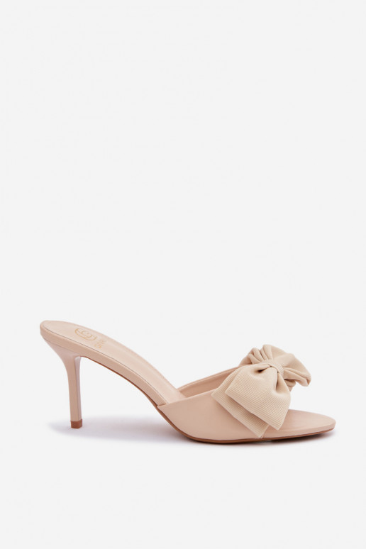 Damen Pantoletten mit feinen Absätzen und Schleifen sandfarben Jelessa