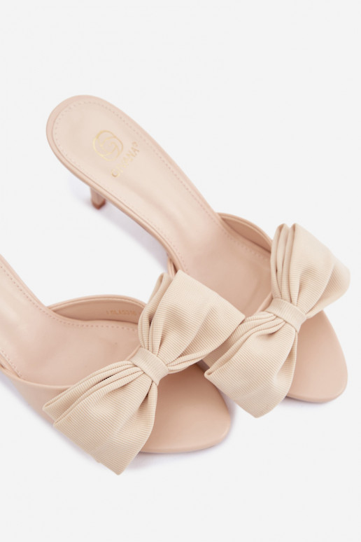 Damen Pantoletten mit feinen Absätzen und Schleifen sandfarben Jelessa