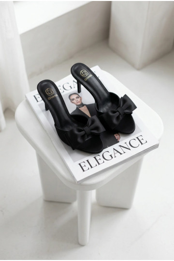 Damen Pantoletten mit feinen Absätzen und Schleifen schwarz Jelessa 2