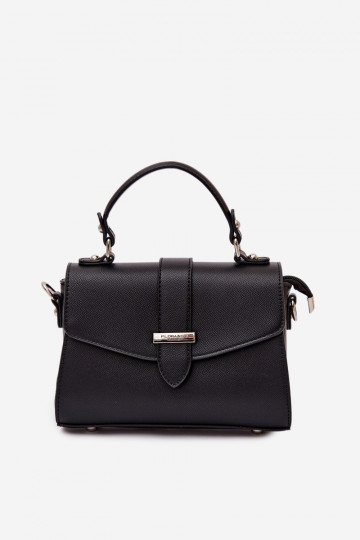 Schwarze Postboten-Handtasche mit dekorativen Bändern Belveta