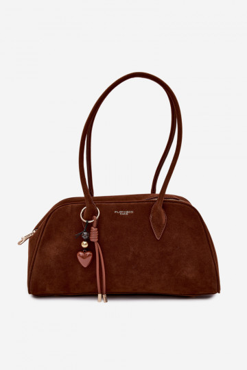 Braune Handtasche mit Anhängern aus Kunstwildleder Noelia