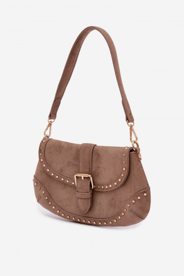 Tasche mit Nieten aus dunkelbeigem Kunstvelours Clarielle 2