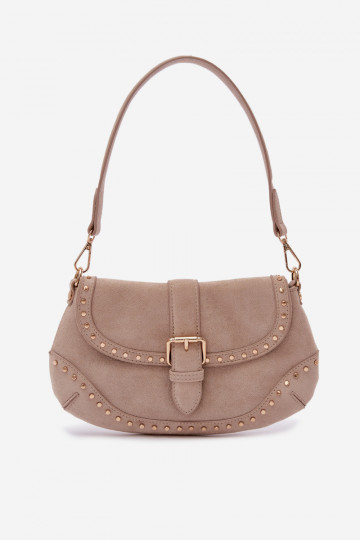 Tasche mit Nieten aus hellbeigem Kunstvelours Clarielle
