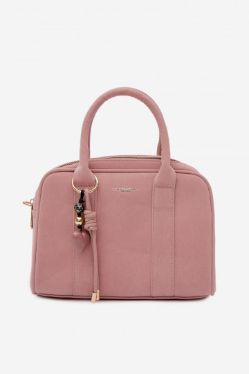 Reisetasche aus Kunstvelours mit Anhängern in rosa Sorielle