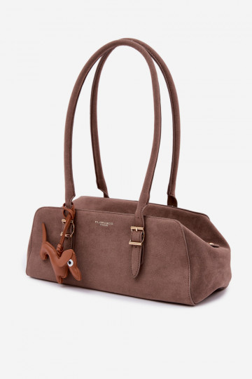 Handtasche aus Kunstvelours mit Anhänger in dunkelbeige Noely 2