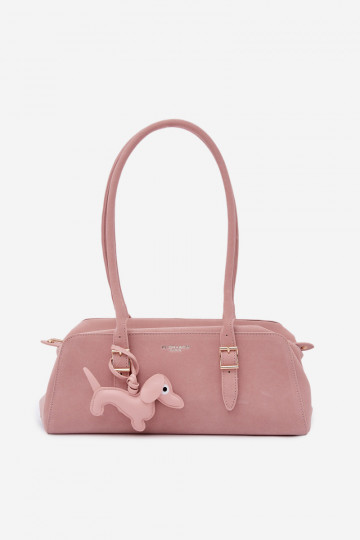 Handtasche aus Kunstvelours mit Anhänger in rosa Noely