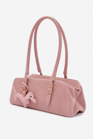 Handtasche aus Kunstvelours mit Anhänger in rosa Noely 2