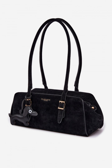 Handtasche aus Kunstvelours mit Anhänger in schwarz Noely 2