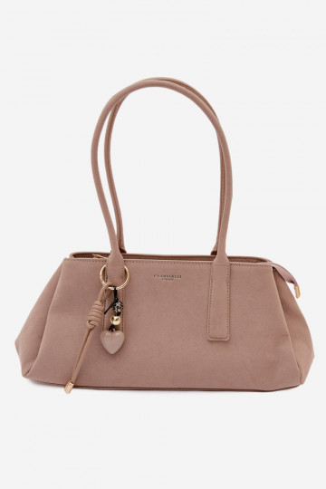 Handtasche aus Kunstvelours mit Anhänger in elfenbein Nelina