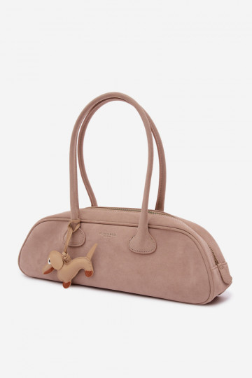 Baguette-Tasche mit Verschluss aus Wildlederimitat in elfenbeinfarben Annette 2