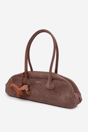 Baguette-Tasche mit Verschluss aus Wildlederimitat in dunkelbeige Annette 2