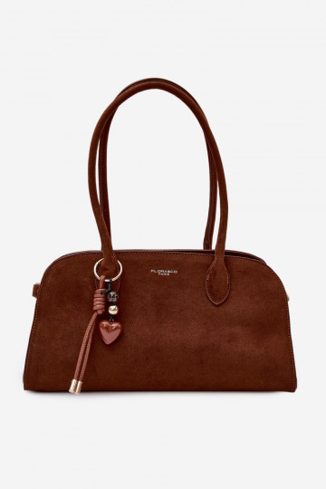 Tasche mit Anhänger und Schnallen aus Kunstsuede in braun Violette