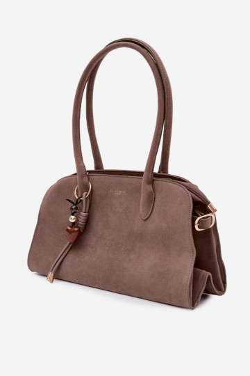 Tasche mit Anhänger und Schnallen aus Kunstsuede in dunkelbeige Violette 2