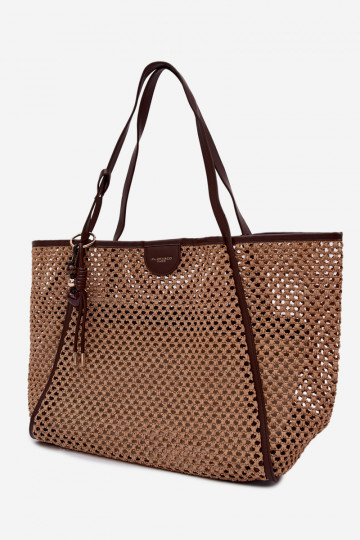 Geflochtene große Shopper-Tasche mit Schlüsselanhängern in braun Mella 2