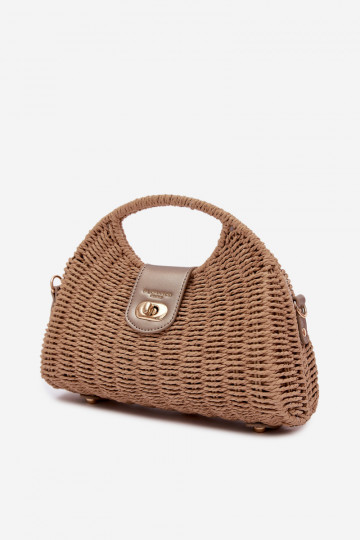 Geflochten Eine kleine Handtasche mit Zierstreifen braun-goldene Farbe Delphine 2