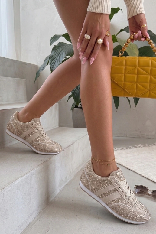 Sandfarbene Sneakers mit Zirkonia Sybilla