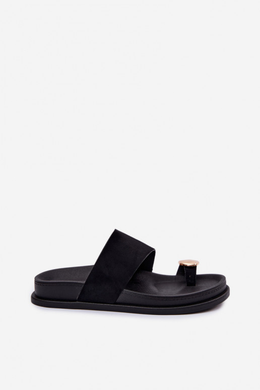 Schwarze Damen-Slipper mit goldenen Details Felinae