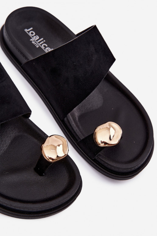 Schwarze Damen-Slipper mit goldenen Details Felinae