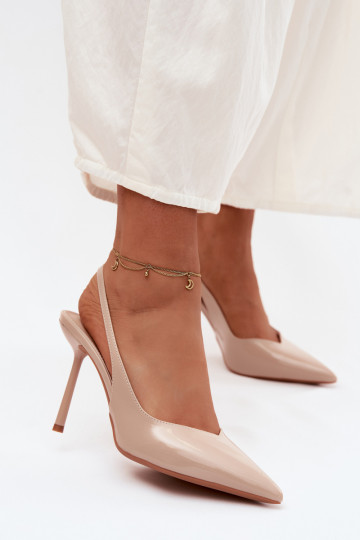 mit Lackeffekt hochhackige Schuhe SandalenImitacji Skóry Beige Calera 2