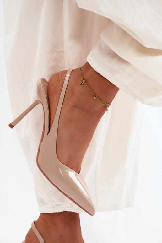 mit Lackeffekt hochhackige Schuhe SandalenImitacji Skóry Beige Calera