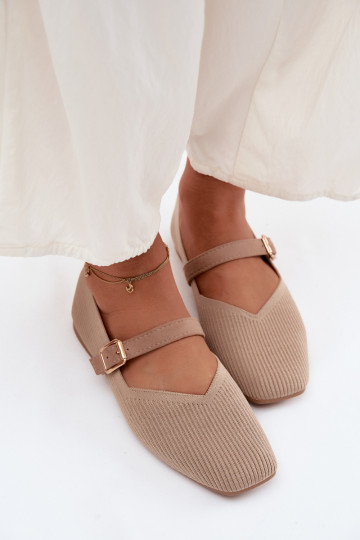 BallerinasGestreifte Schuhego Es mussterialu Pasek mit Schnallen Beige Calvra