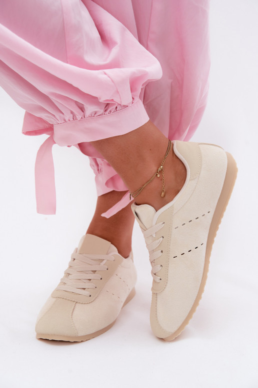 Elfenbeinfarbene Damen-Sneaker aus Kunstveloursleder Melvelin