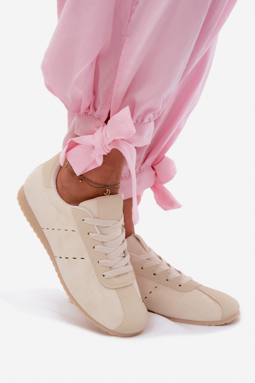 Elfenbeinfarbene Damen-Sneaker aus Kunstveloursleder Melvelin