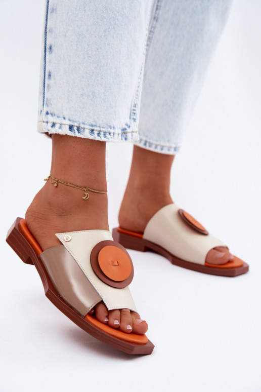 Lederhausschuhe Feminin geometrisches Design Es mussciejka K7479-18 Beige-orange Farbe