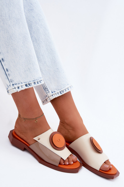 Lederhausschuhe Feminin geometrisches Design Es mussciejka K7479-18 Beige-orange Farbe