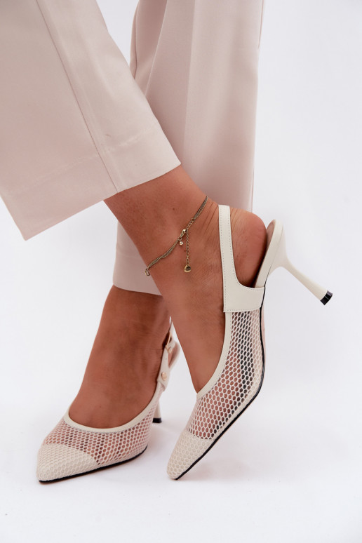 Haut Durchbrochene Sandalen Schuhe Feminin mit dünnen Absätzen Es mussciejka K7507-22 elfenbeinfarbe