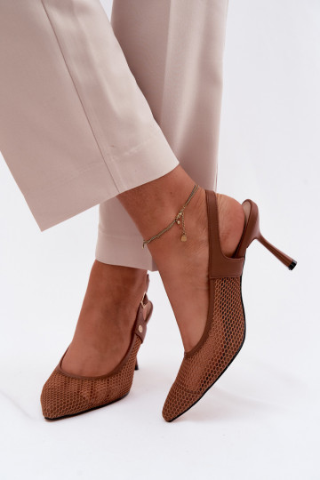 Haut Durchbrochene Sandalen Schuhe Feminin mit dünnen Absätzen Es mussciejka K7507-29 braune Farbe 2