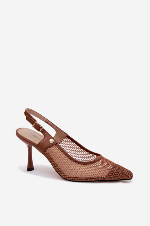 Braune Leder-Damen-Sandalen mit dünnen Absätzen Tai turiciejka K7507-29